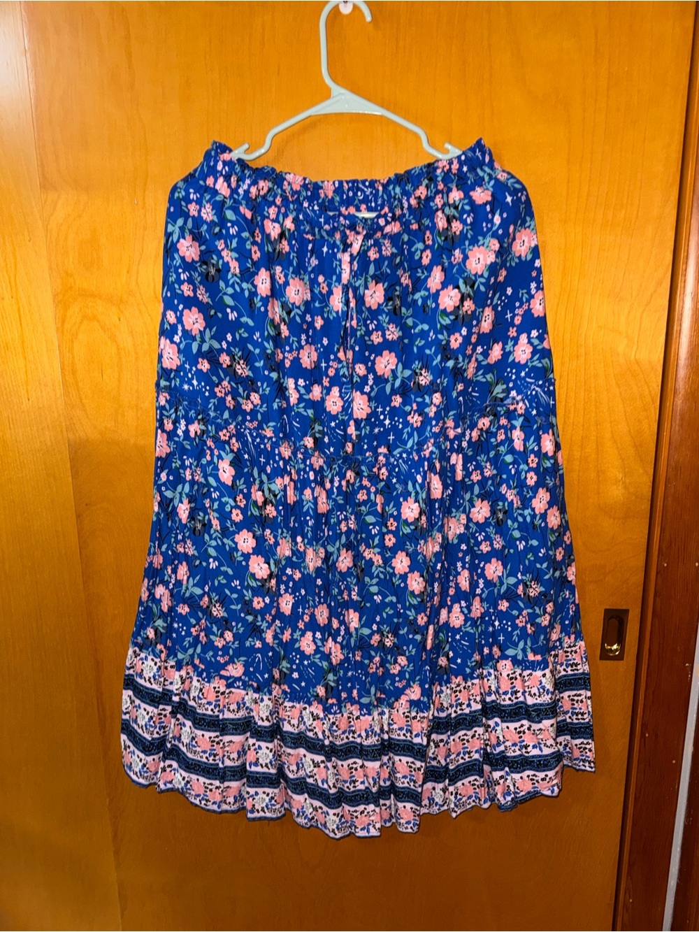Amazon Blue Floral A-Line Skirt with Pink Accents